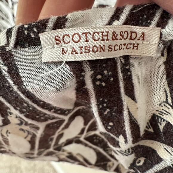 Scotch & Soda T-Shirt Top Floral Birds Burnout Short Sleeve Brown Women's Large - Picture 10 of 13